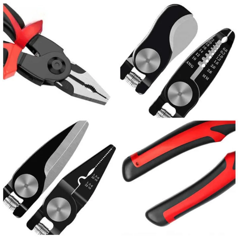 Five in one pliers set, detachable multifunctional head, PVC handle for wire cutting and stripping tool