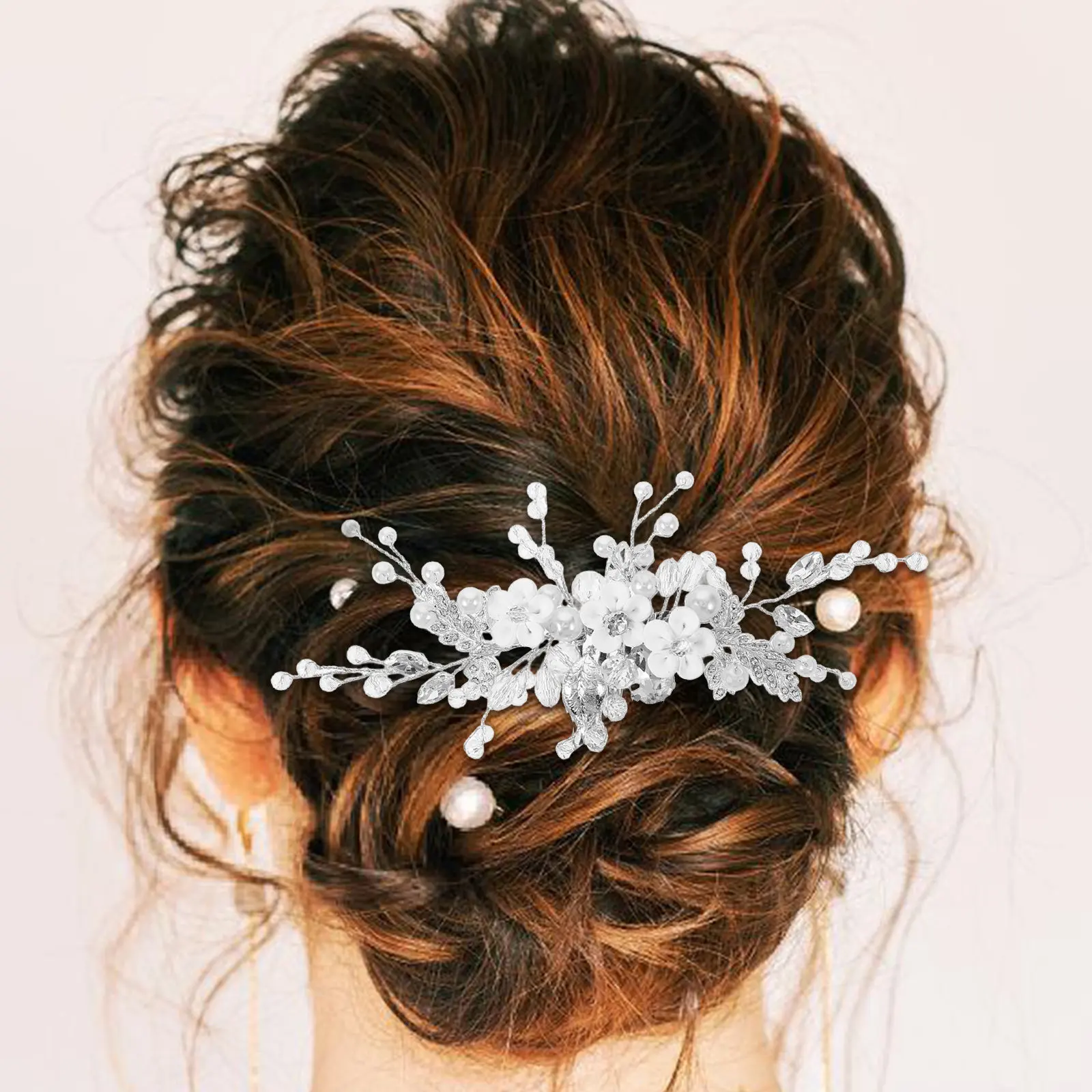 Flower Bride Wedding Hair Comb Crystal Rhinestone Pearl Bridal Clip Silver Bridesmaids Hair Piece Elegant Bridal Headpiece