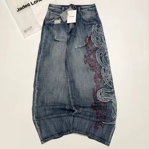 American Fashion Trend Joker Pattern Embroidered Baggy Jeans Women Street Y2K New Hip Hop Oversized Wide-leg Pants Unisex Jeans