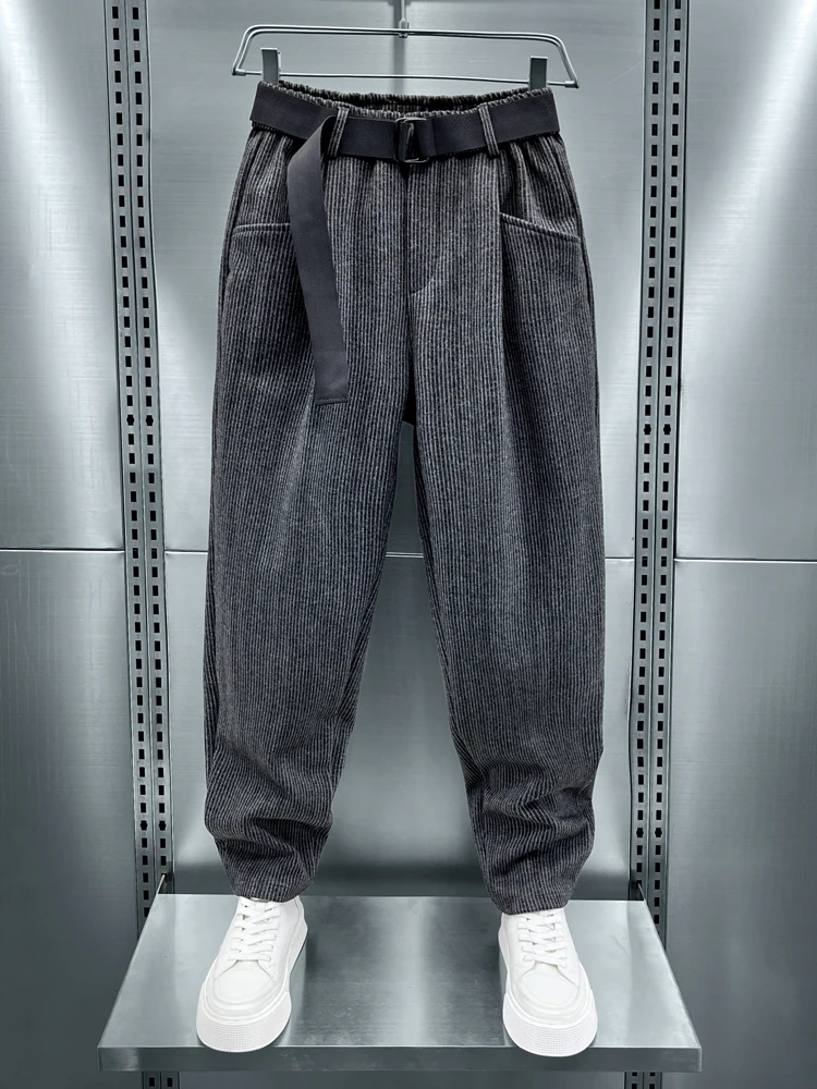 

Мужские повседневные брюки в стиле ретро, осенне-зимние, в полоску, свободного кроя, простые, прямые, рабочие, брюки-харлан, модные, в корейском стиле