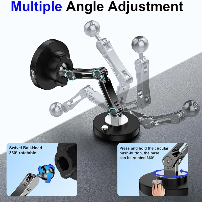 마그네틱 자동차 무선 충전기 360 회전 금속 접이식 충전 스탠드, 맥세이프 아이폰 15, 14, 13, 12, 11 프로 맥스, 삼성용, 15W