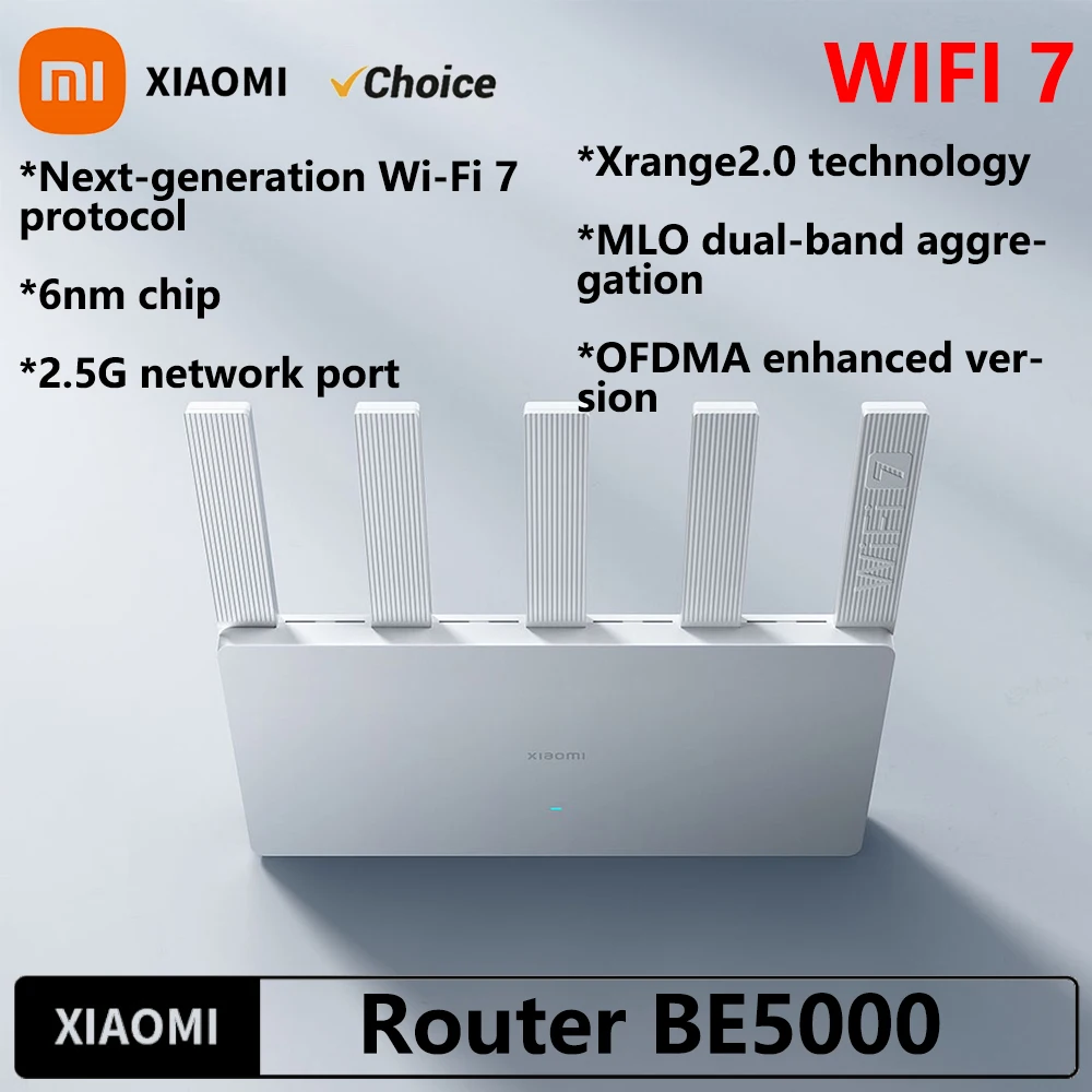 

New XIAOMI Router BE5000 WiFi 7 5011Mbps 2.5GHz Network Port 512MB Memory Dual Broadband Access Network Security Protection CN