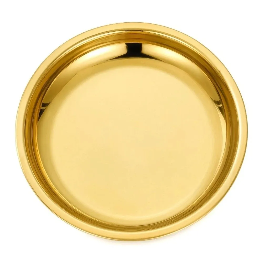 Gold Stainless Steel Round Plate Shallow Tray Rustproof Flat Stainless Steel Dining Dish Easy Clean Food Container Restaurant