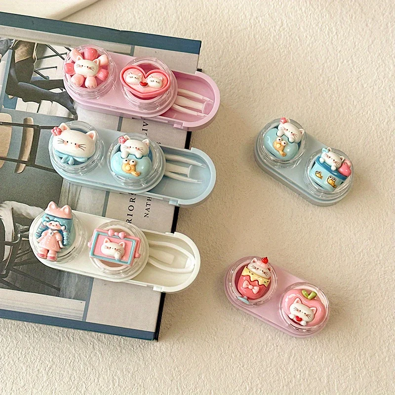 Cute Contact Lens Case Portable Drawer-style Color Cartoon  Contact Care Box Mini Drawer Plastic Travel Small Companion Box
