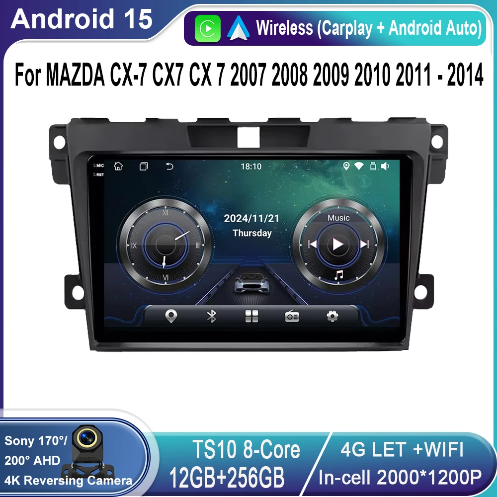 

For MAZDA CX-7 CX7 CX 7 2007 2008 2009 2010 2011 - 2014 GPS Navigation Multimedia Player 4G Carplay Android 14 Car Radio No 2Din