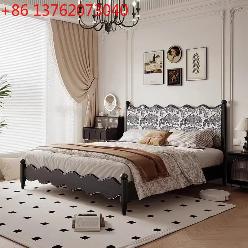 

Французская ретро-кровать из волнистой древесины ясеня с мягким изголовьем, двуспальная, для главной спальни, из массива дерева