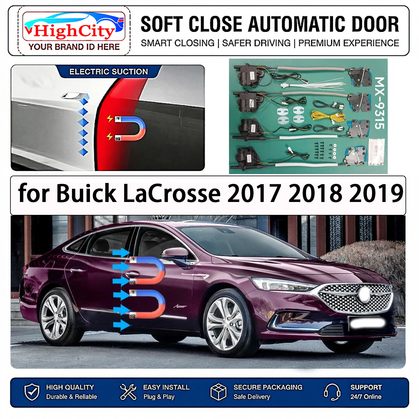 for Buick LaCrosse 2017 2018 2019 Electric Suction Soft Close Door Kit Smart Anti Pinch Auto Cinch Latch System No Slam Silent