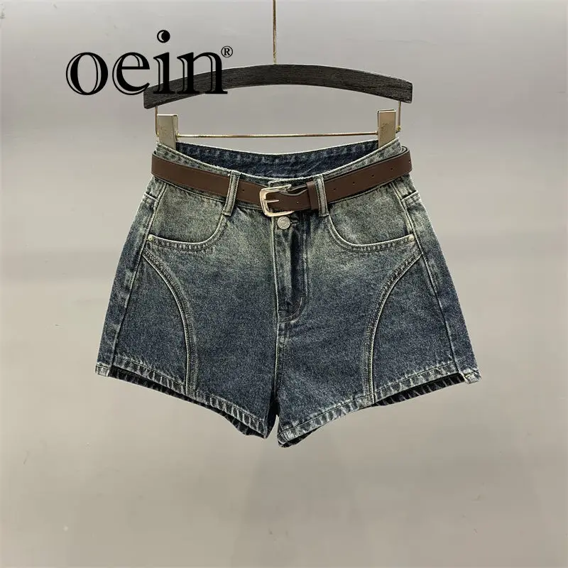 

[oein] Gradient Color Spicy Girl Denim Shorts Women 2024 Summer New High Waisted Loose Fit Slimming A-line Wide Leg Hot Pants