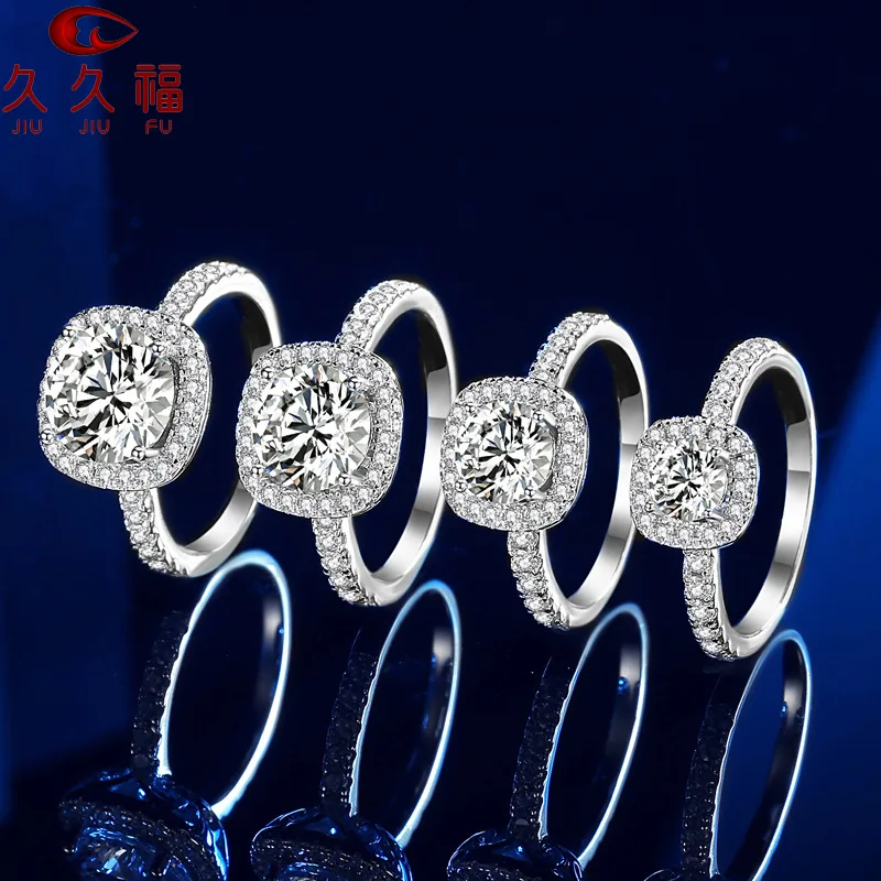 Fashion Square Bag Four-Claw Ring for Women, PT950 Platinum Plus 3 Carat Moissanite, upgrade daily fashion collocation grade.