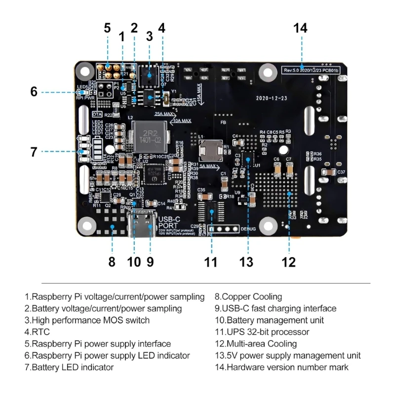 UPS With Automatic Shutdown RTCs Coulometer Power Supply Remote Firmware for RaspberryPi 3B/3B+/4B Development