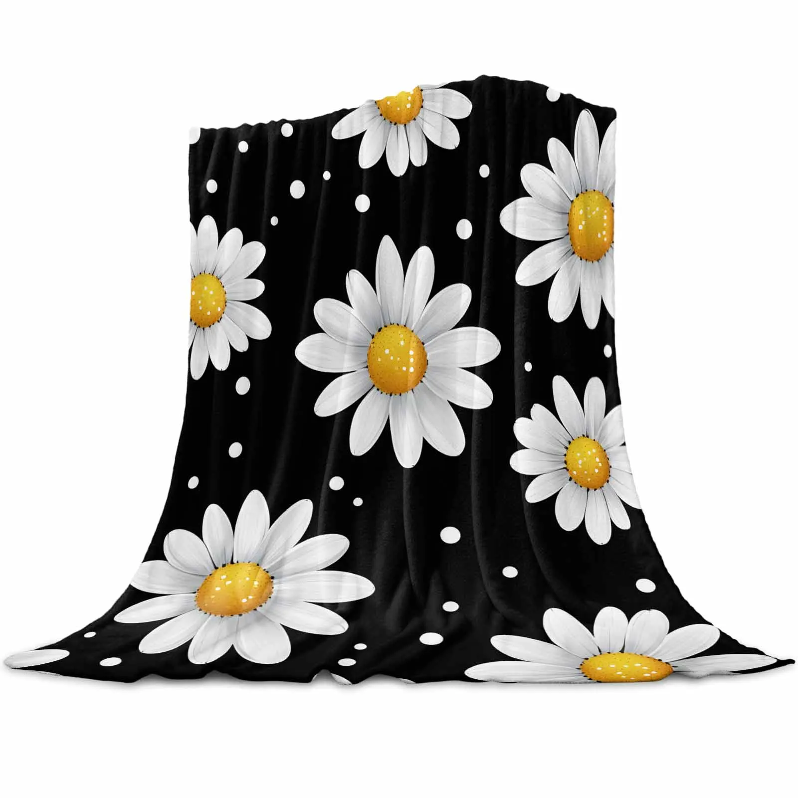 

Daisy Flowers with Black Background Throws Blankets for Sofa Bed Soft Plush Warm Sofa Throw Blanket Holiday Gifts