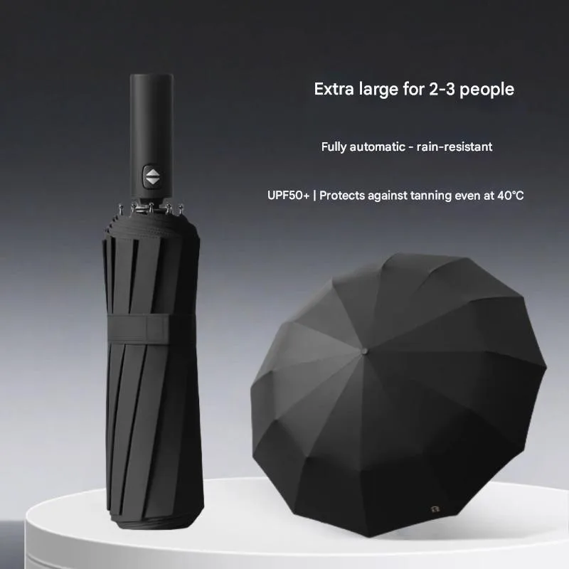 Fully Automatic 12 Bone Umbrella Enlarged Thickened and Reinforced Windproof Rainproof Portable Car-mounted Tri-fold Umbrella