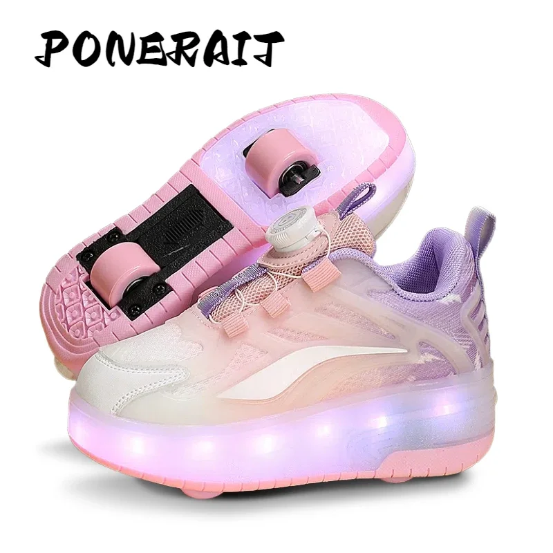 Menino menina sapato com rodas led para crianças patins tênis de rodas estudantes removível 2 rodas sapatos de rolamento velocidade skate