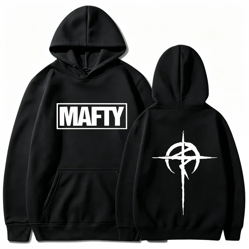 Graphic  Hoodie Men Women Drawstring Hooded Sweatshirt MAFTY Logo Symbol Front Back Print Streetwear Casual Long Sleeve Pullover