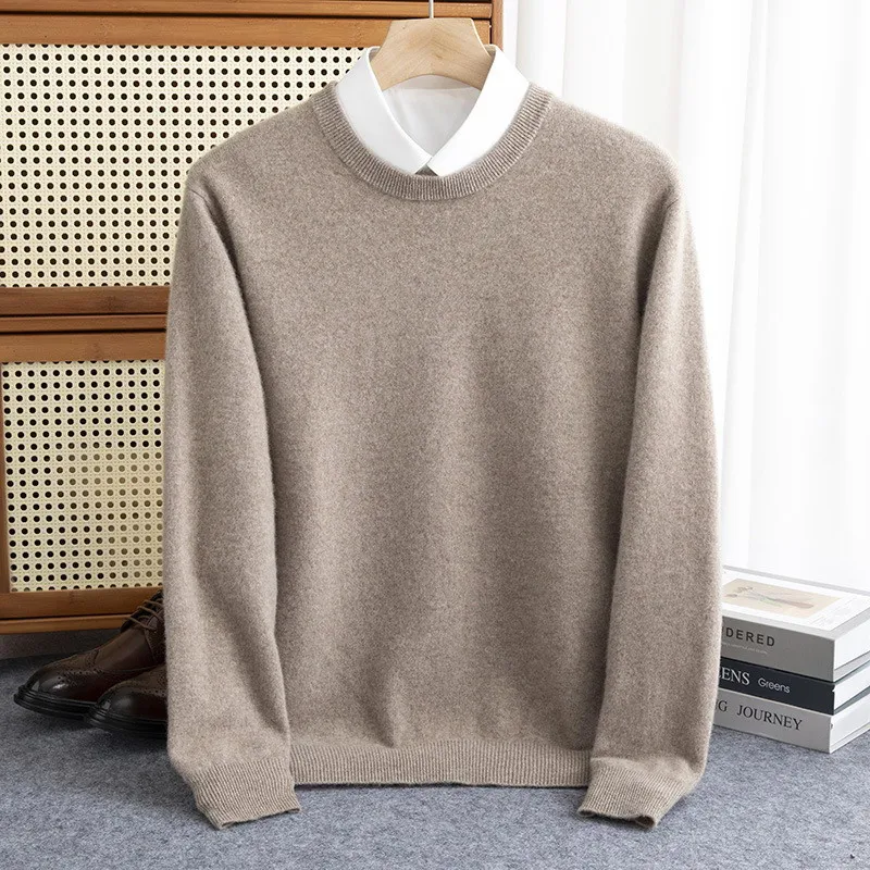 Men\'s Mink Cashmere Sweater O-Neck Pullovers Knit Large Size Mink Sweater Winter New Tops Long Sleeve High-End Jumpers