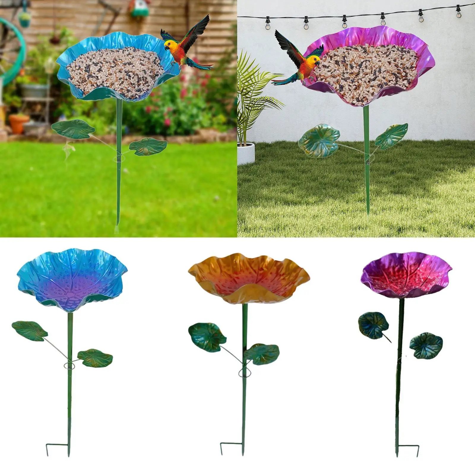 

Bird Bath Feeder Bowl, Bird Feeder with Metal Stake Stand, Lotus Leaf Shape Birdbath Bowl Pedestal for Lawn Backyard Decor