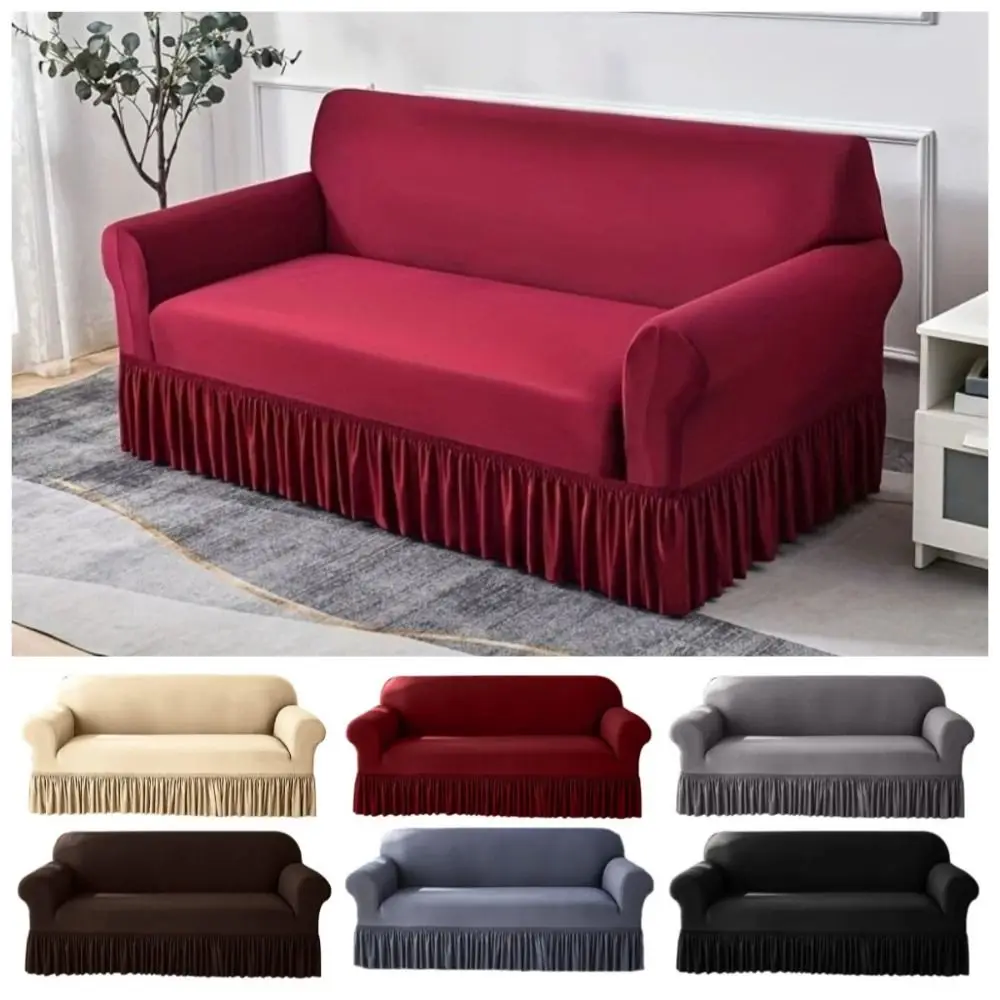Dustproof Stretch Sofa Slipcover 1/2/3/4 Seat Soft Non-slip Sofa Cover Full Coverage with Skirted Edge Full Cover Sofa Cover