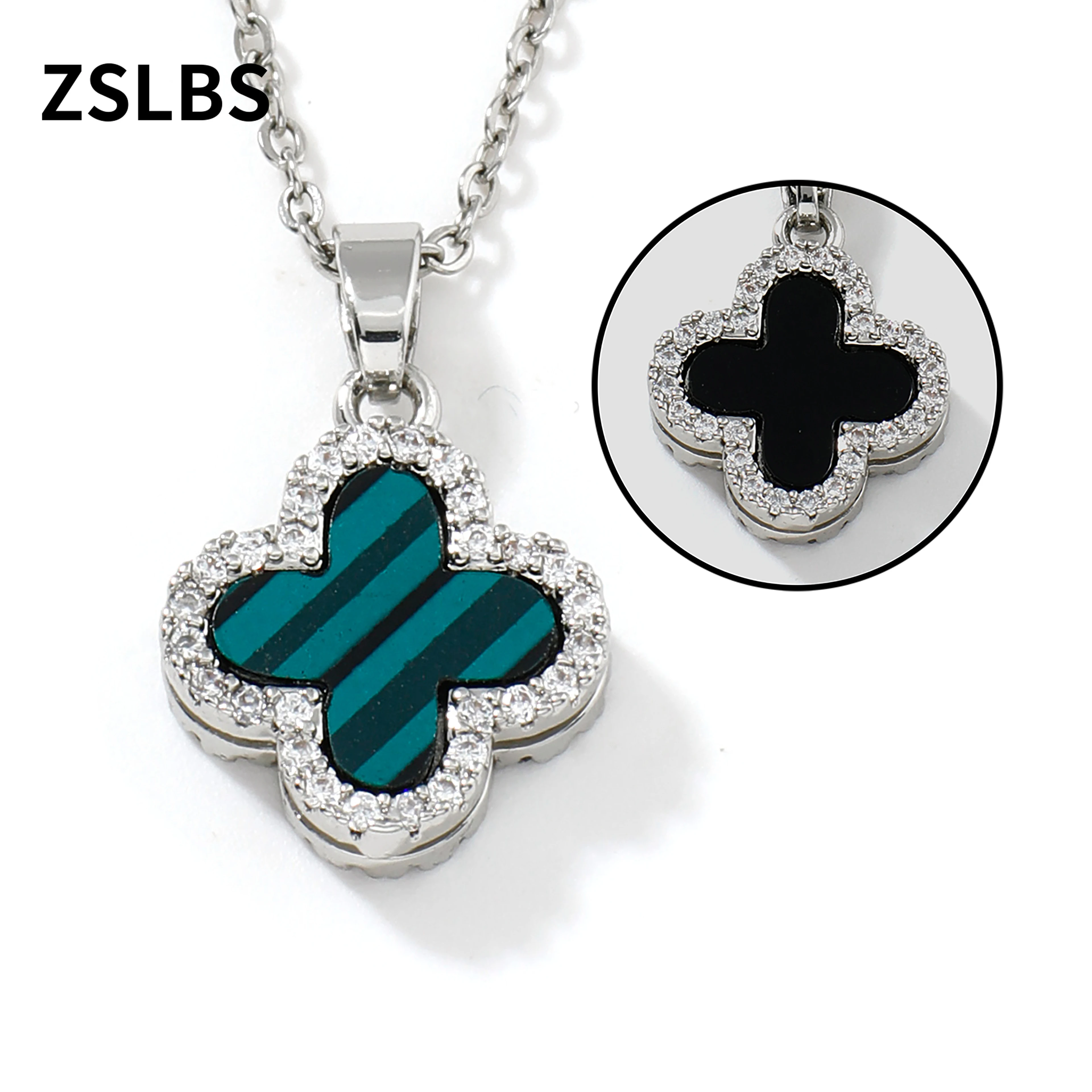 ZSLBS 1 piece light luxury simple double-sided four leaf flower shell pendant necklace, girlfriend and best friend gift