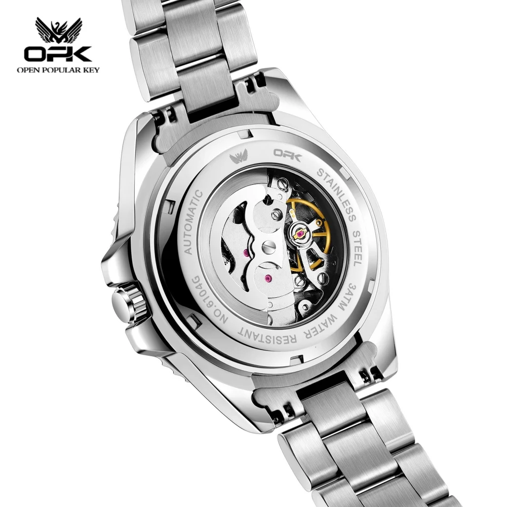 OPK Green Water Ghost Men's Automatic Mechanical Watch Steel Strip Waterproof Hollow out Night Light 6104