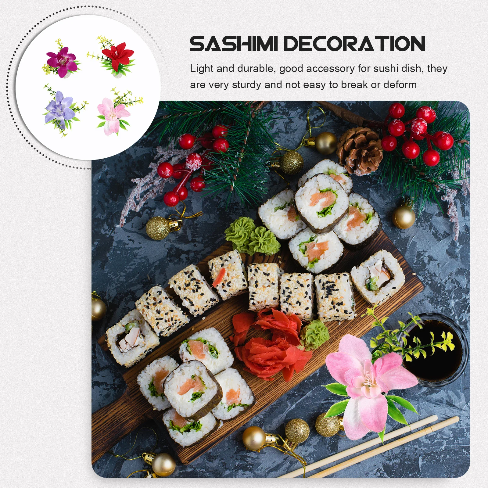 

4Pcs Orchid Plate Decorations Artificial Flower Grass for Sushi Food Dish Fake Flower Ornaments Sushi Plate Decorations