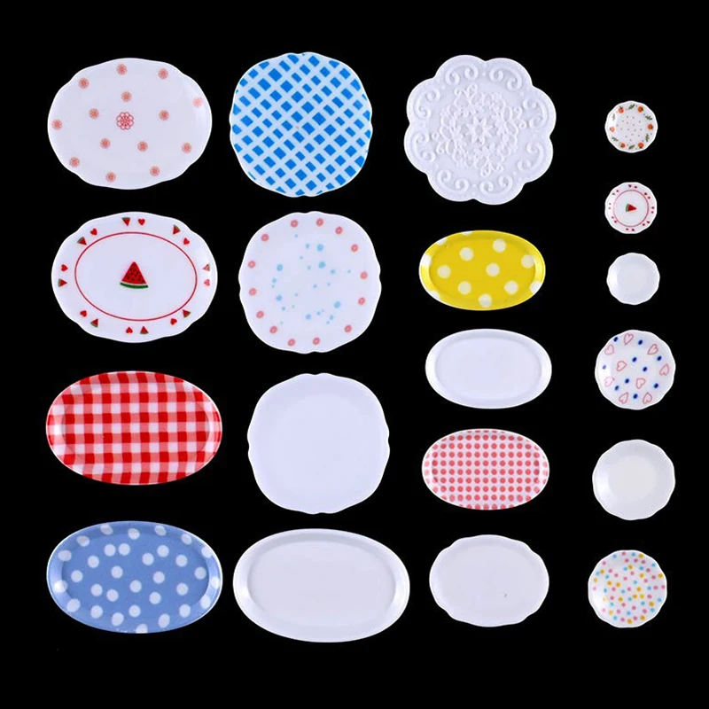 5Pcs 1/12 Dollhouse Cartoon Food Plates Dollhouse Mini Kitchen Plates Decoration Dolls House Accessories Pretend Play Toys