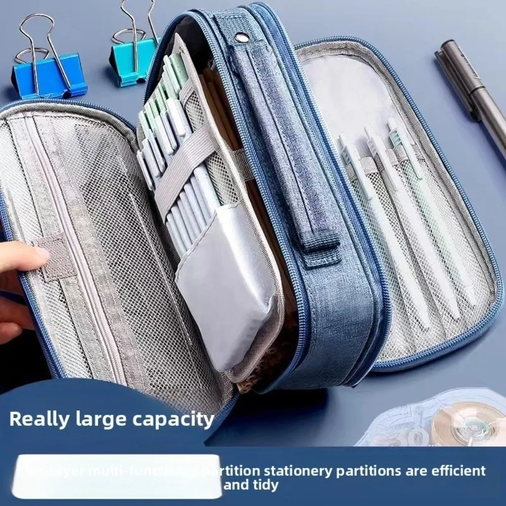 

Simple Portable Canvas Pencil Bag Handheld Multi-functional Large Capacity Stationery Bag Thickening 5 Layers Storage Box Office