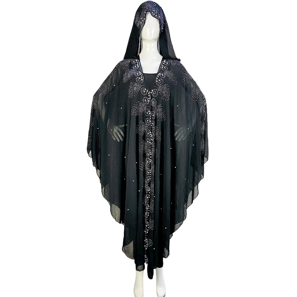 

Summer Batsleeves Slimming Urban Casual Black Knitted Cardigan With Hat Chiffon Solid Color Loose Fit Jacket