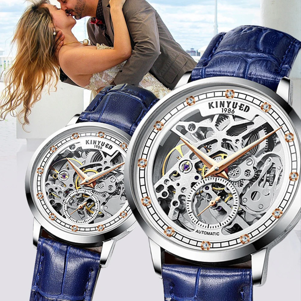 Reloj con esqueleto de Tourbillon para hombres y mujeres, reloj de pulsera mecánico automático con diamantes, moda femenina, nuevo