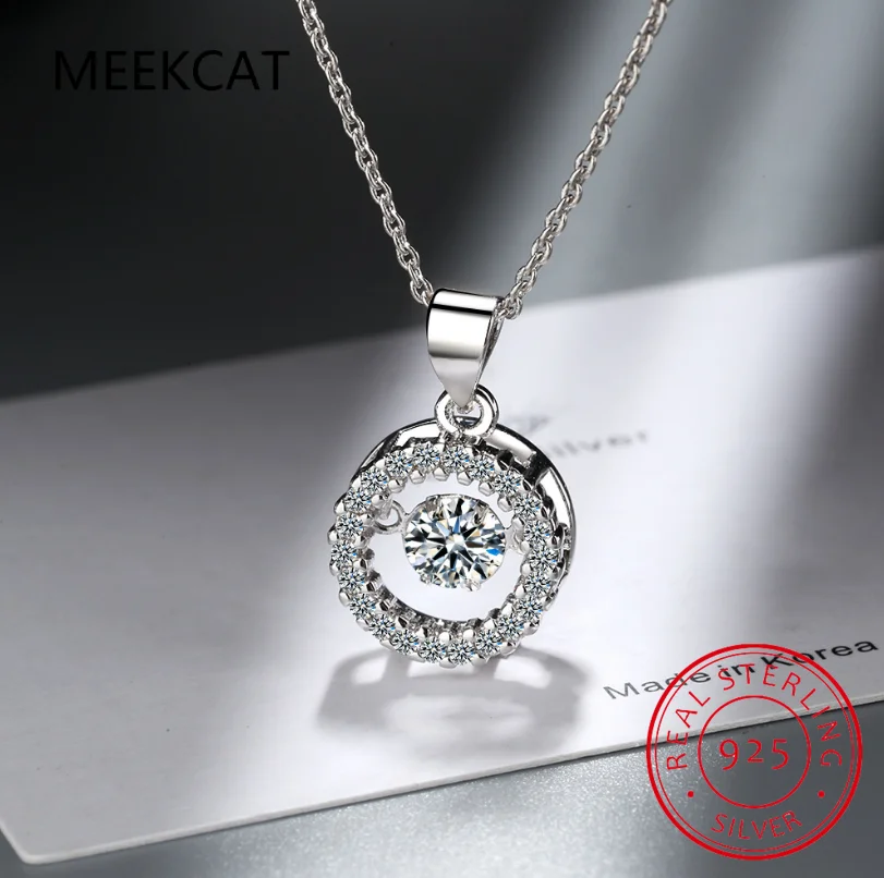 0.5CT Dancing Moissanite Necklace 925 Sterling Silver Halo Round Pendant Necklace Colar de Prata for Women Wedding Jewellry Gift