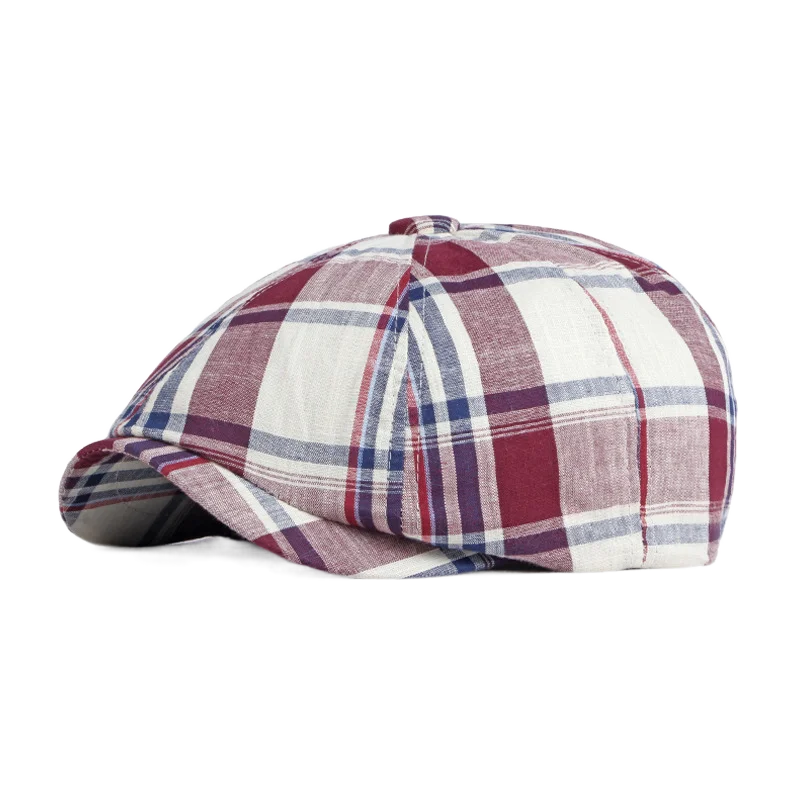 Men Beret Hat Cotton Buckle Adjustable Newsboy Hats Cabbie Gatsby Flat Driving Gorras  Vintage Plaid Pattern