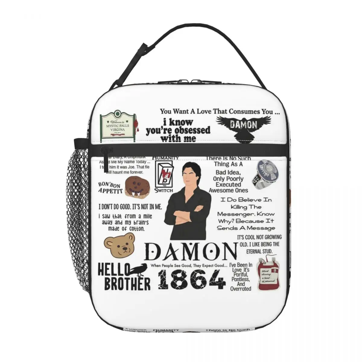The Vampire Diaries Damon Salvatore TV Series Insulated Lunch Bag for Women Children Portable Food Boxes Thermal Lunch Box Tote