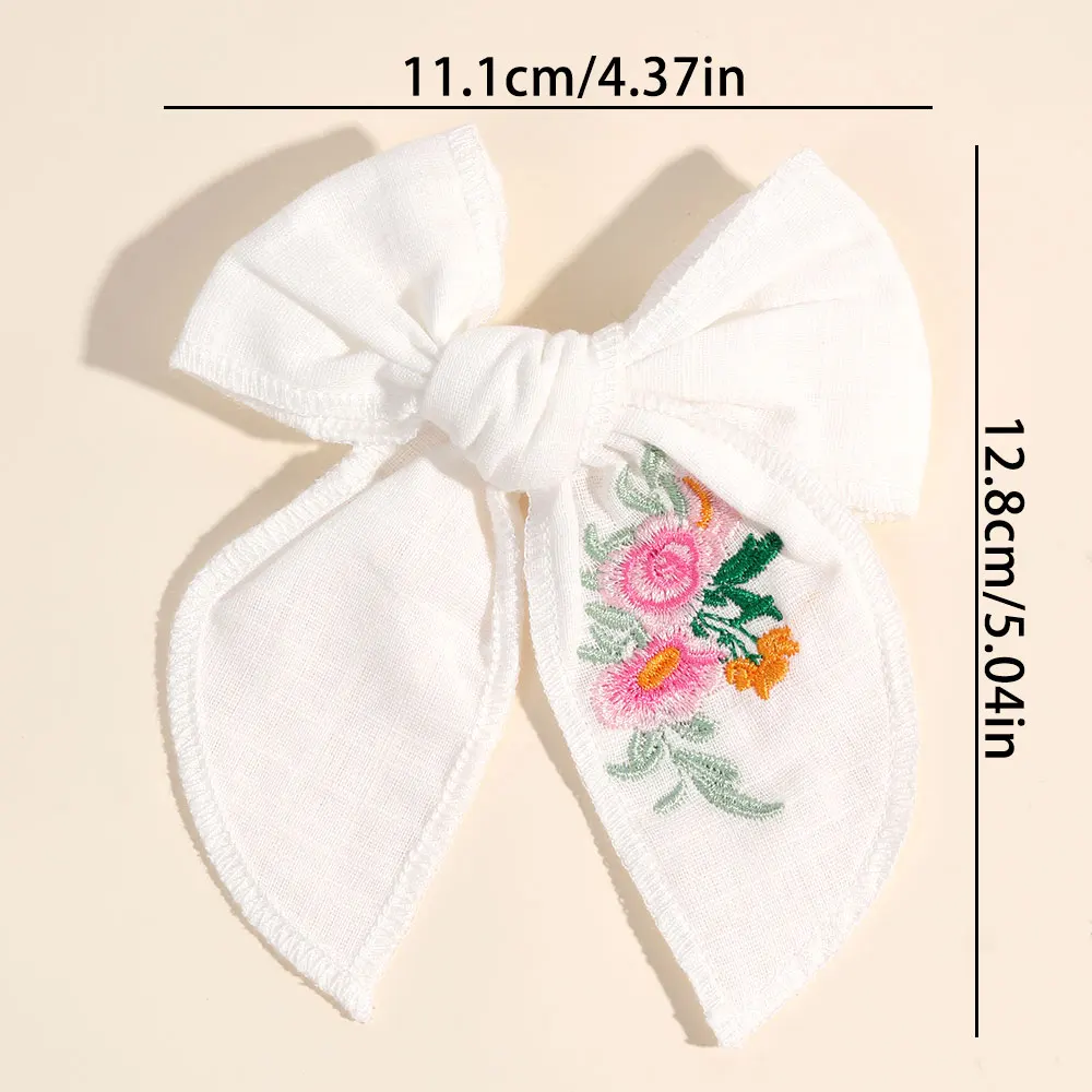 Fashion Embroidery Girls Bowknot Hair Clips Kids Flower Bow Hairclip Ribbon Barrettes Headwear Korean Hair Accessories