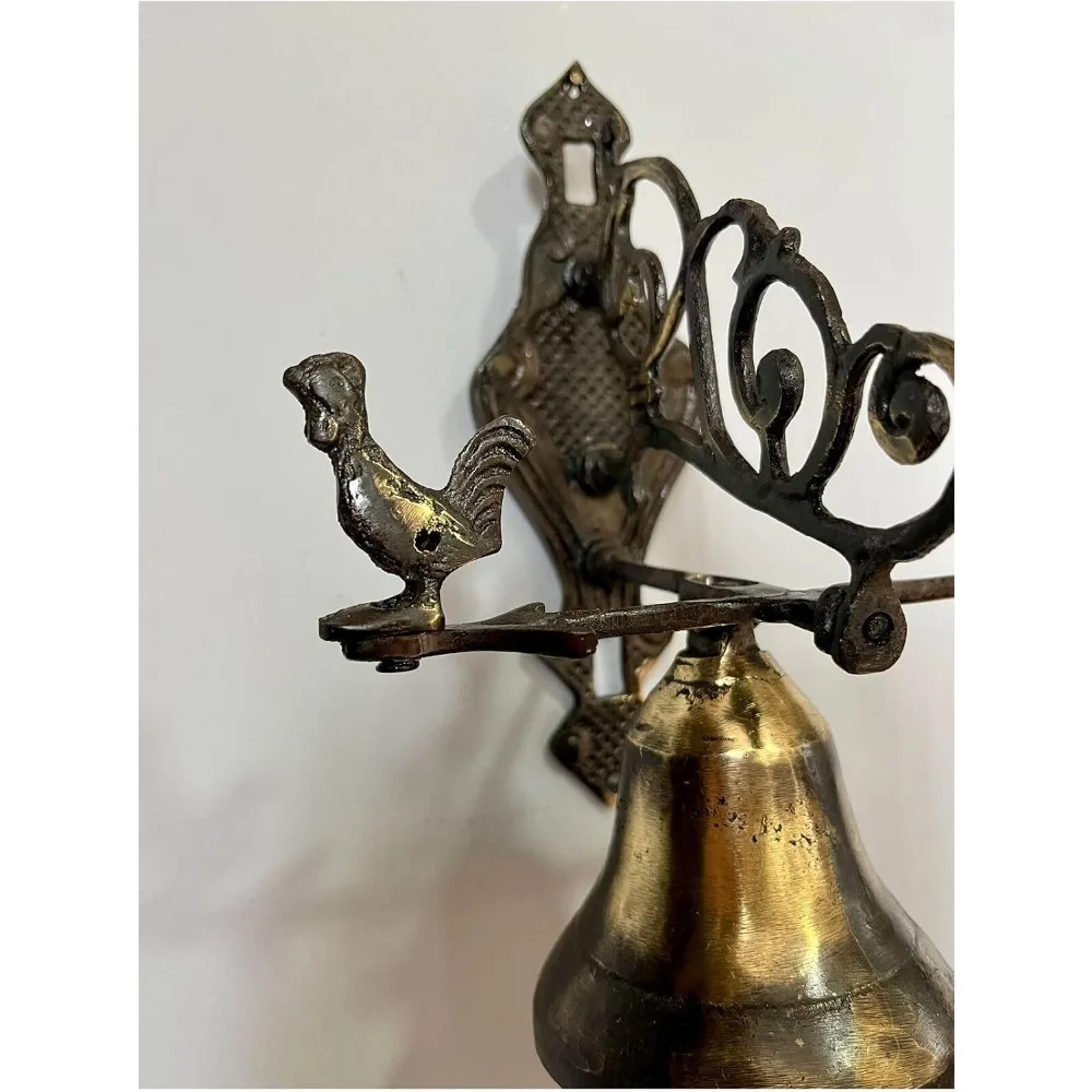 Brass Casting Wall Bell with Distressed Finish, Decorative Garden Chime, Retro Style, 10.6 Inch Diameter, Single Piece,
