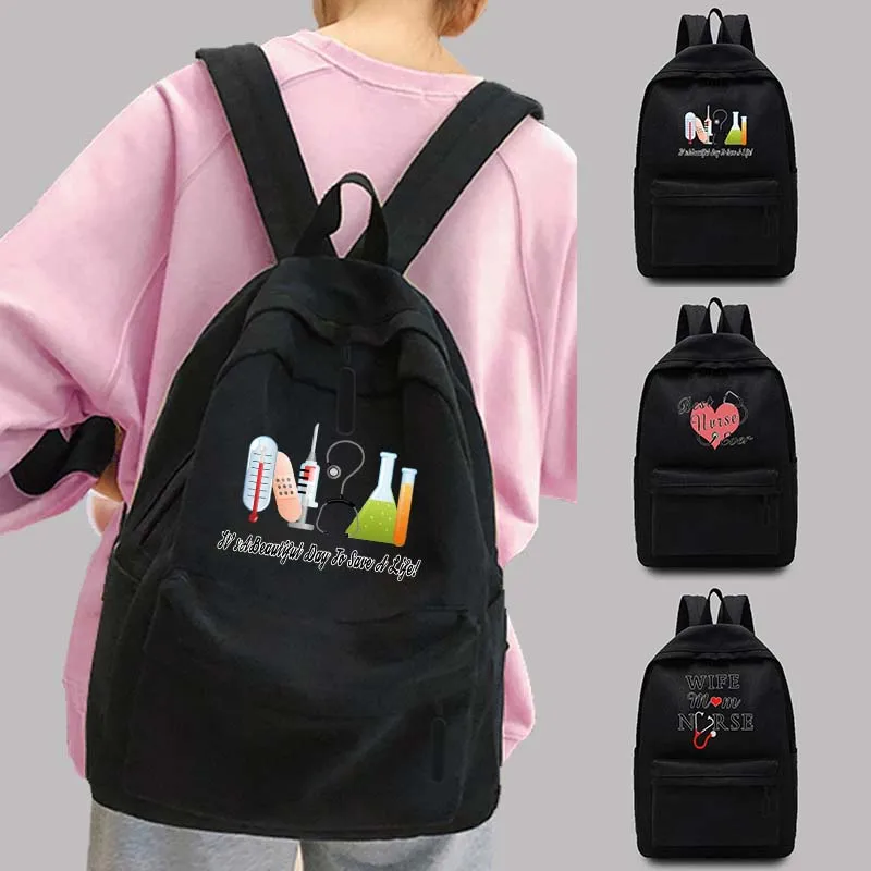 Unisex Backpack College School Bag Casual Women's Backpack Nurse Print Pattern Shoulder Laptop Bag Canvas Sports Bags Fashion
