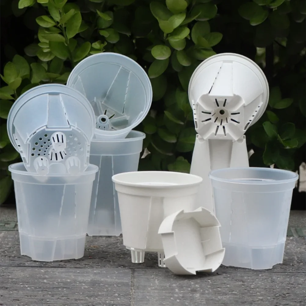 Transparent Self Watering Plant Pots Plastic Flowerpot Planter with Drainage Holes for Indoor Outdoor Plants Home Garden Decor