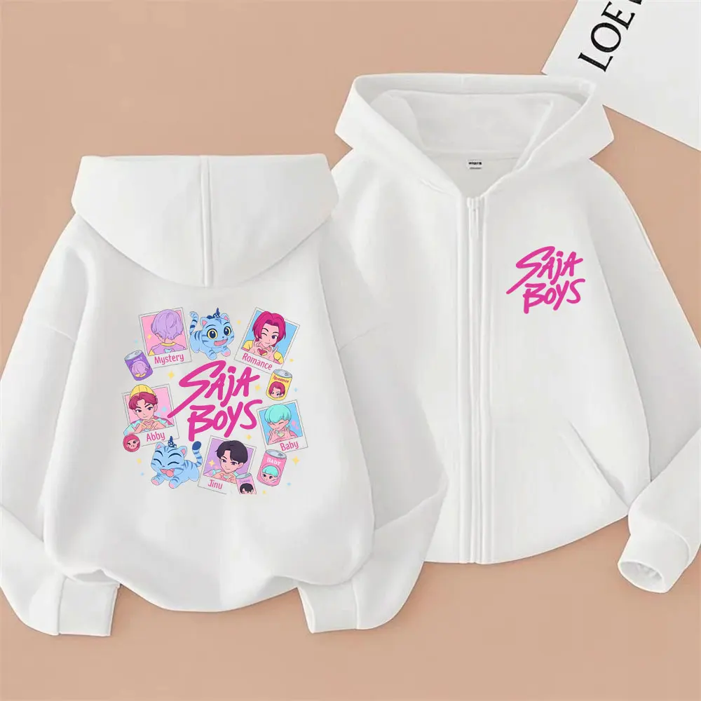 Kpop Demon Hunters Saja Boys Derpy Tiger Graphic Felpa con cappuccio con cerniera Uomo Donna Moda oversize Streetwear Giacca casual con zip maschile
