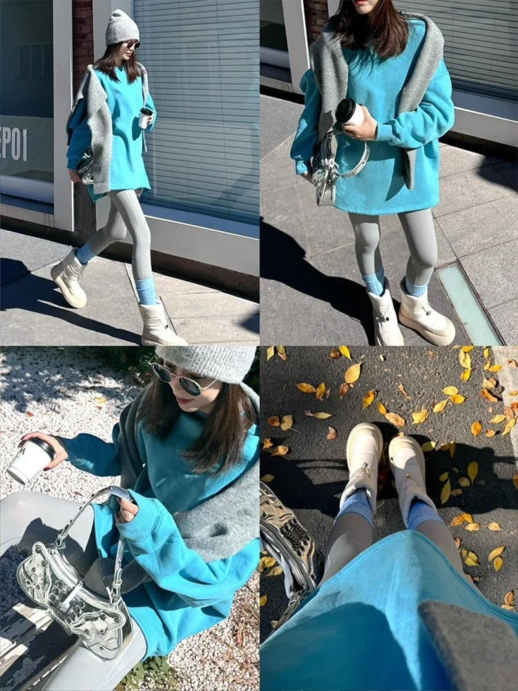 

plus Size 300 Pou Loose Fit Color Mid-Length Hoodie Women's Autumn Winter New mat Sle Lazy Top