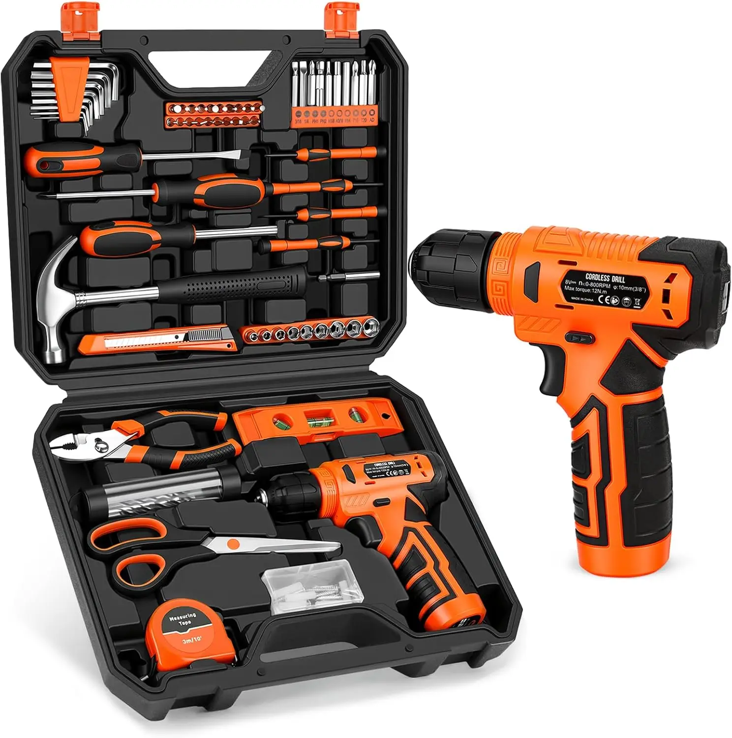 

139-Piece Tool Set with Cordless Drill Driver in Toolbox, Home Repair Kit for DIY Projects