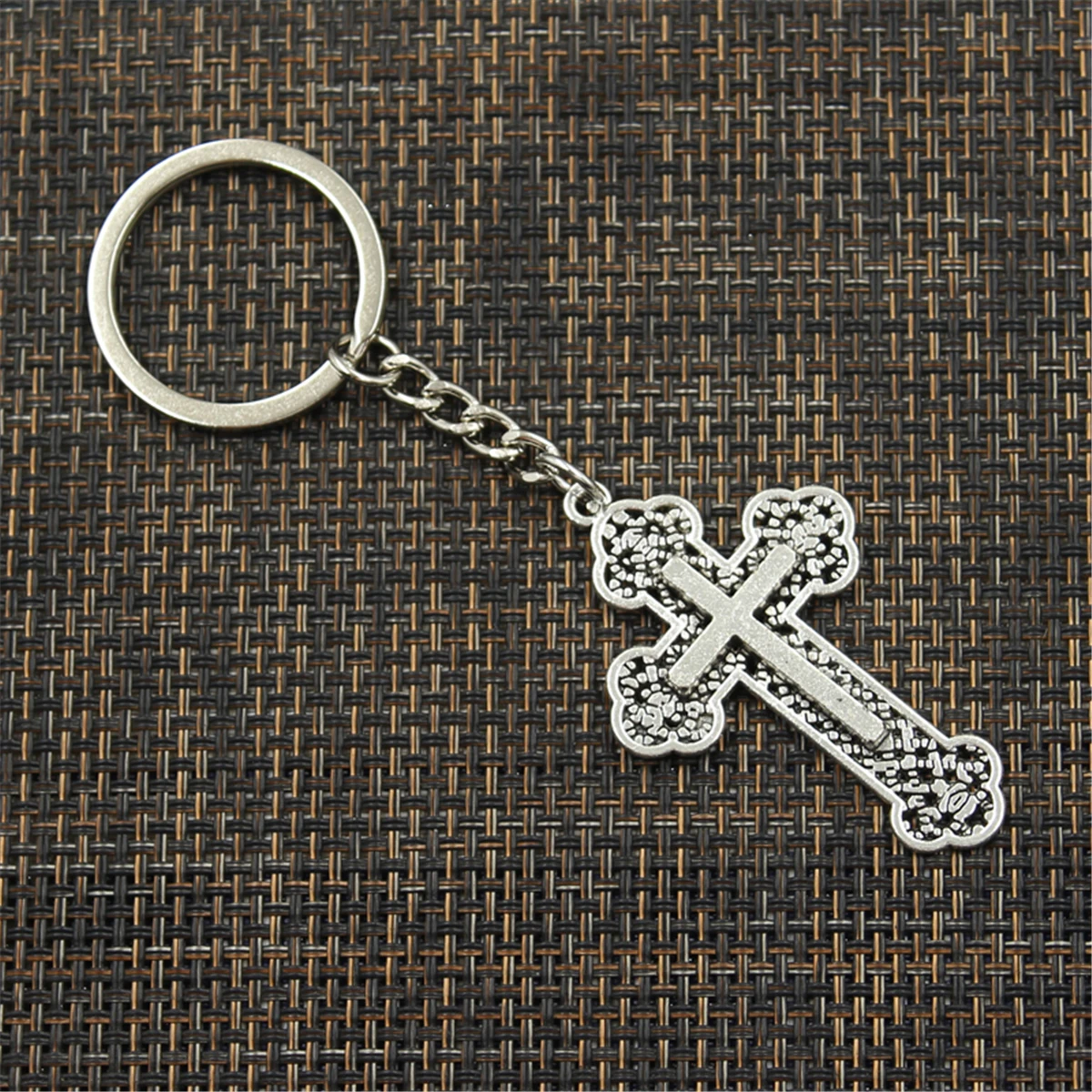 Fashion Keychain 54x33mm Cross Silver Color Pendants DIY Men Jewelry Car Key Chain Ring Holder Souvenir For Gift
