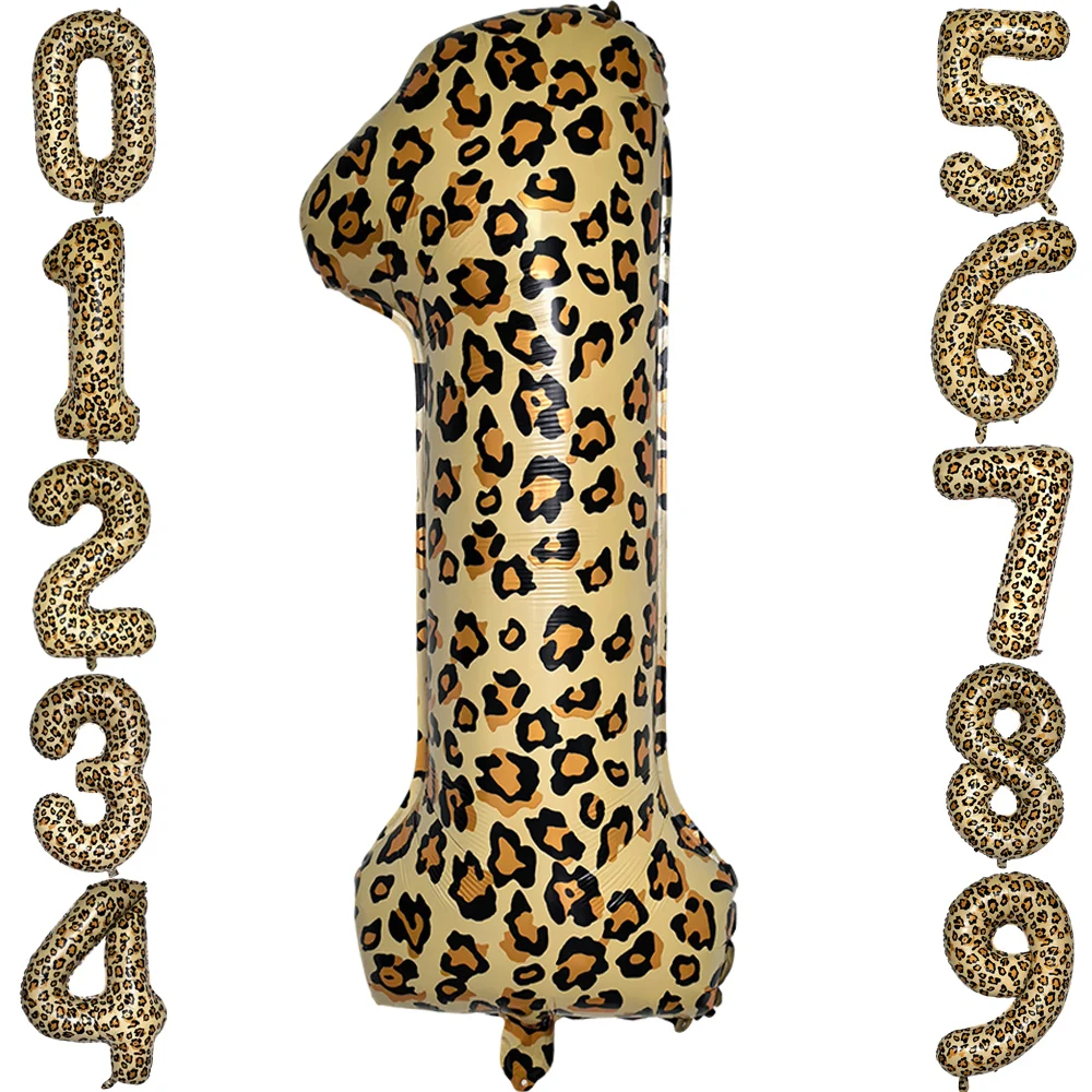 32Inch Leopard Print Number Balloon 0-9 Cheetah Print Foil Balloons for Wild One Safari Birthday Animal Print Party Decorations