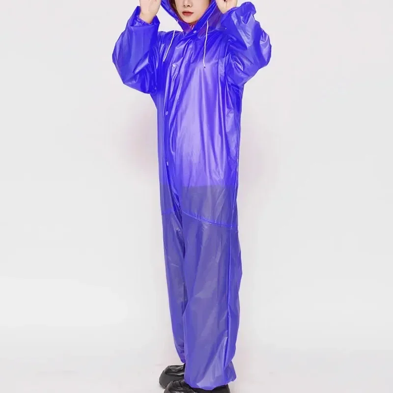 Man Blue Waterproof Windproof Hooded Long Sleeve Jumpsuit Zipper Soft Smooth AntiDusty Sexy Costume Clubwear Private Party