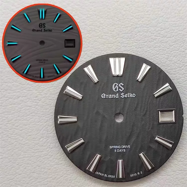 28,5 mm NH35 wijzerplaat/NH36 wijzerplaat blauwgroen lichtgevend S-logo golvend patroon mechanisch horloge BGW9 voor seiko mod