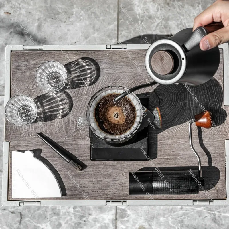 مجموعة تخمير القهوة اليدوية المحمولة، مطحنة يدوية مع كوب فلتر وعاء مشاركة للسفر والتخييم في الهواء الطلق
