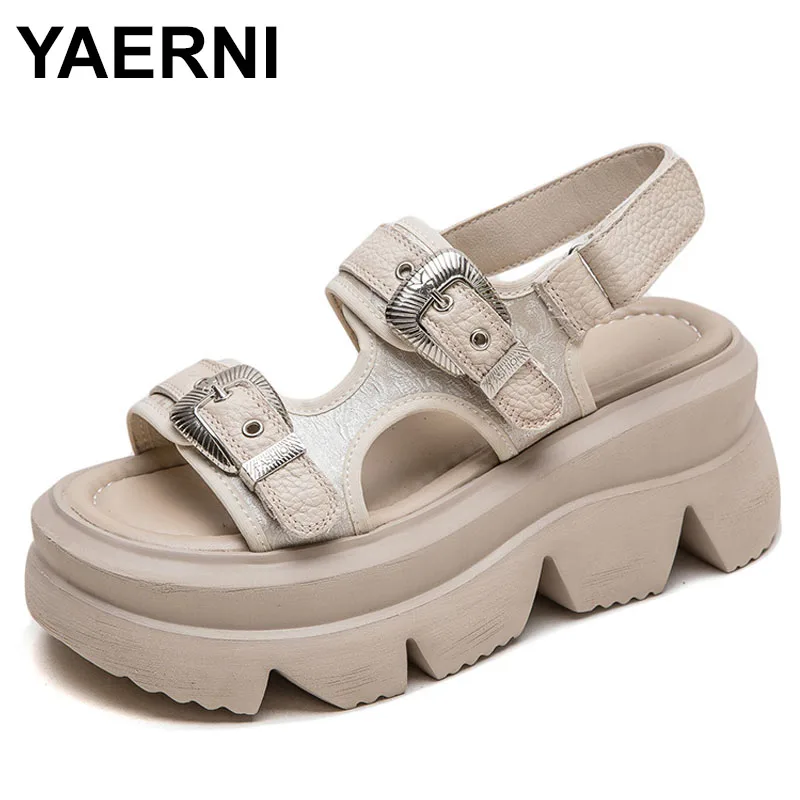 Thick sole Height raised Adjustable first-class cowhide genuine leather shoes casual sandals Wedge Heel light soft