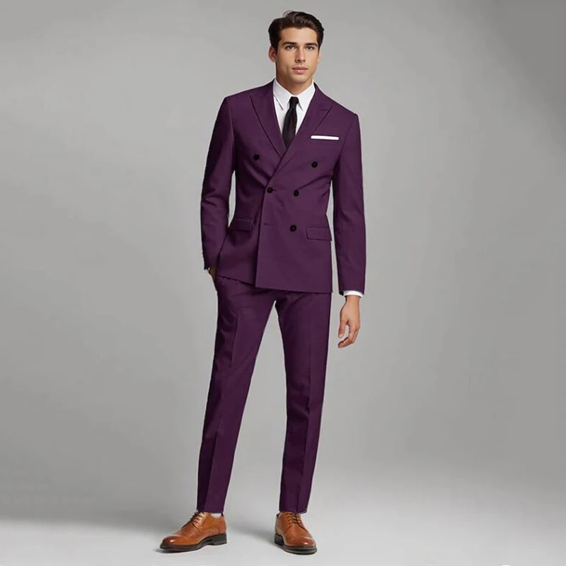 Purple Men Suits Formal Groom Tuxedos Slim Fit Groomsmen Wedding Prom Party Blazer 3 Pieces Terno Masculino Jacket+Pant+Vest