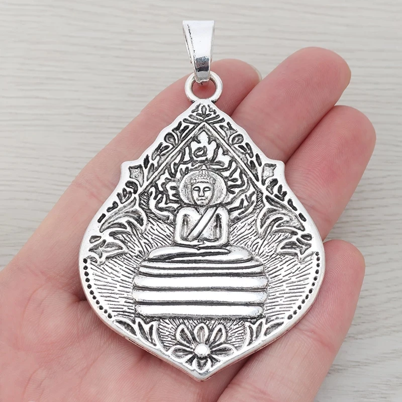 2 x Tibetan Silver Large Thai Meditation Buddha Buddhist Amulet Charms Pendants For Necklaces Jewelry Making Accessories 72x54mm