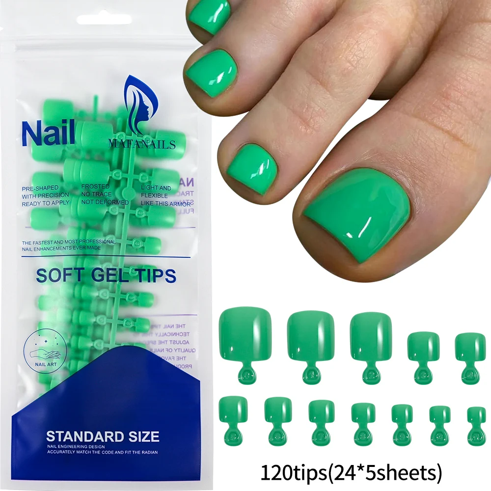 120Pcs Short False Toenails Glossy Press on Toe Nail Solid Color Short Square Full Cover Fake Nails Colorful Artificial Nail Tip