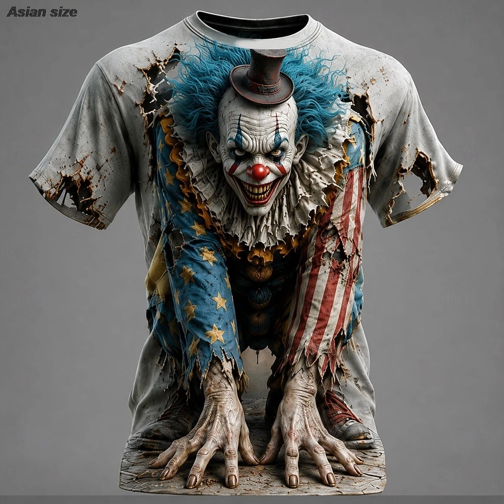 Halloween Men's Optical Illusion Creepy Clown 3D T Shirt Short Sleeve T shirt Crew Neck Shirt Horror Club Party Streetwears