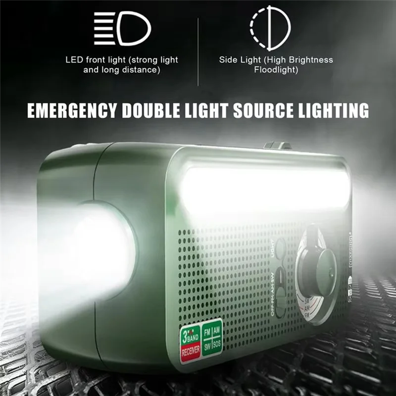 PHILE-Solar Hand Crank Weather Radio Emergency AM/FM/NOAA Outdoor Flashlight Torch Power Bank Solar Panel Survival Tool