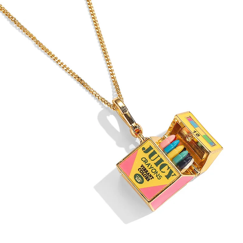 1Pc Exquisite Printed Color Pencil Box Pendant Necklace,Sweater Chain Decor Pendant, Charms Jewelry Keychain Birthday Decor Gift